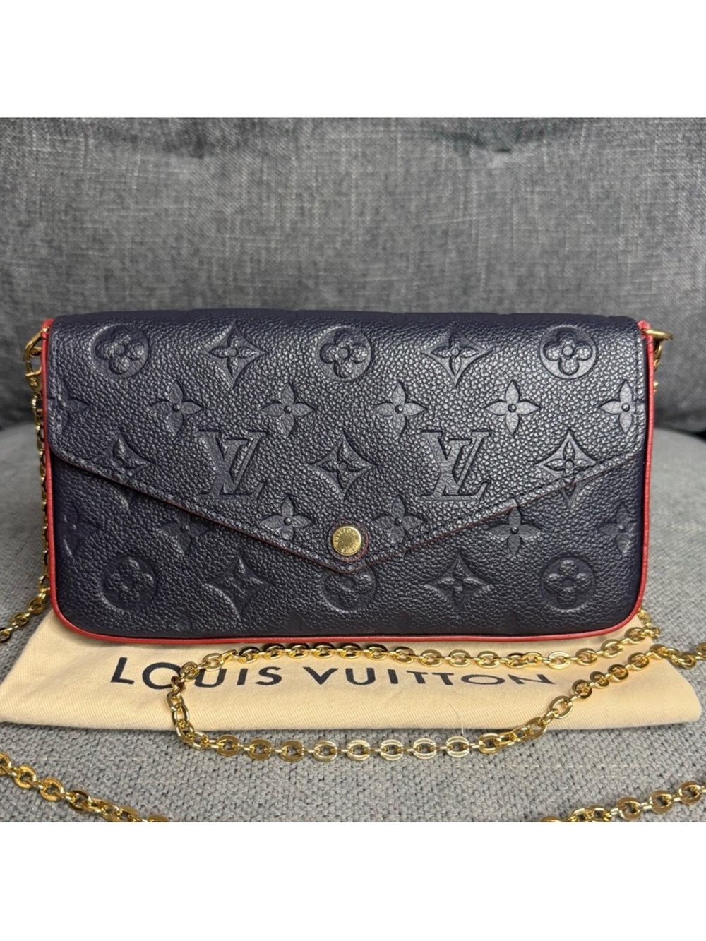 Louis Vuitton pochette Felicie monogram empreinte leather bag Marine Rouge